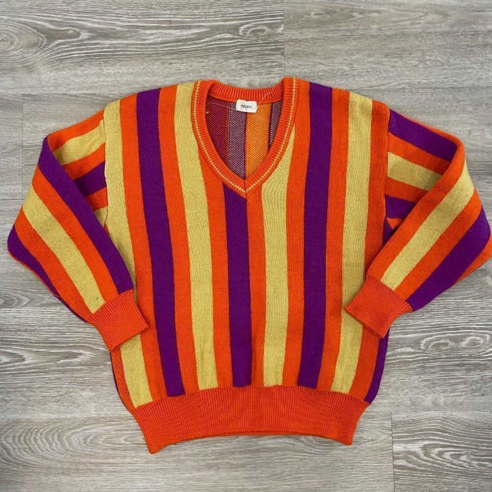 ACCRIBIS Orange Purple Striped Wool Sweater S Vintage style